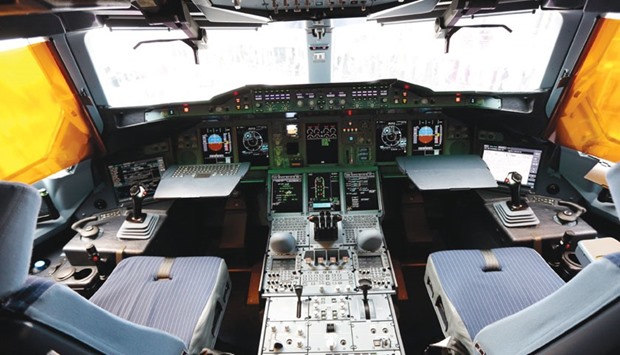 The flight deck of an Airbus A380 aircraft, operated by Qatar Airways. ANA Holdings will take delivery of three A380 superjumbos from 2018, a source said.