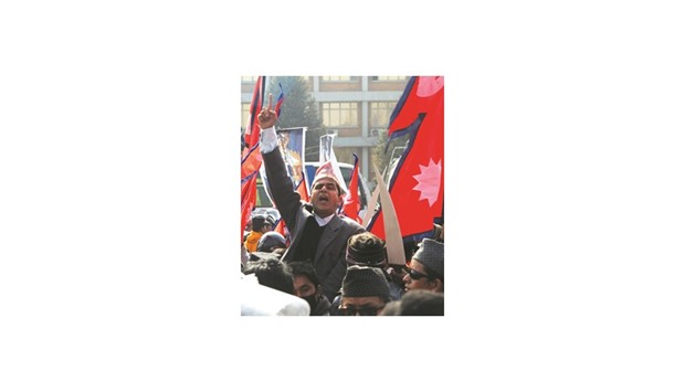 An activist supporting monarchy shouts slogans during a rally organised to mark the 294th birth anniversary of late king Prithvi Narayan Shah and Unification Day near Singha Durbar Gate in Kathmandu. Late King Prithvi Narayan Shah led the campaign for the unification of Nepal in the middle of 1800 century.
