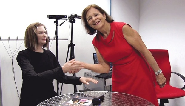 A humanoid robot called Nadine (left), developed by scientist professor Nadia Thalmann at Singaporeu2019s Nanyang Technological University. PICTURE: NTU Singapore