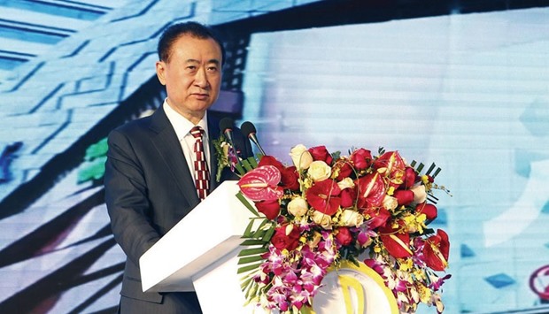 Wang Jianlin, chairman of Dalian Wanda Group, speaks during a signing ceremony with US film studio Legendary Entertainment in Beijing yesterday.