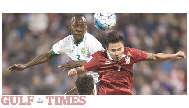 Action during the match between Saudi Arabi and Thailand played at the Al Arabi Stadium yesterday. PICTURES: Noushad Thekkayil