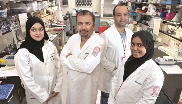 From left: Aisha Madani, Dr Nayef Mazloum, Dr Houari Abdesselem and volunteer in Dr Mazloumu2019s lab, Muneera Vakayil.