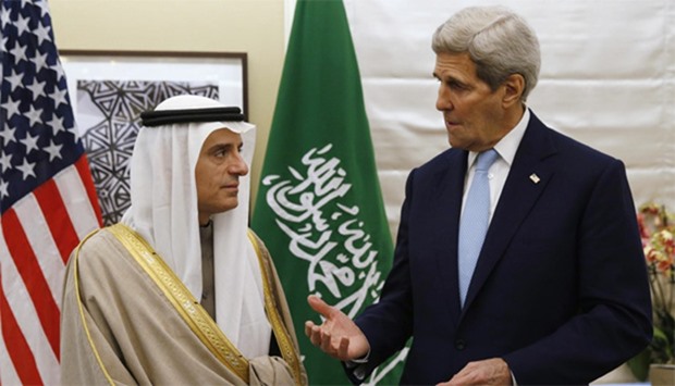 US Secretary of State John Kerry (R) with Saudi Arabia Foreign Minister Adel al-Jubeir