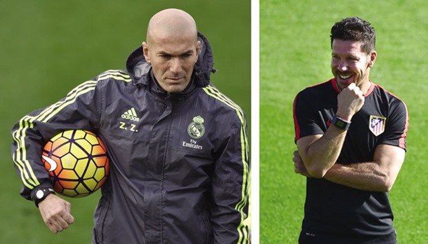 File pictures of Real Madrid coach Zinedine Zidane (left) and Atletico Madrid coach Diego Simeone.