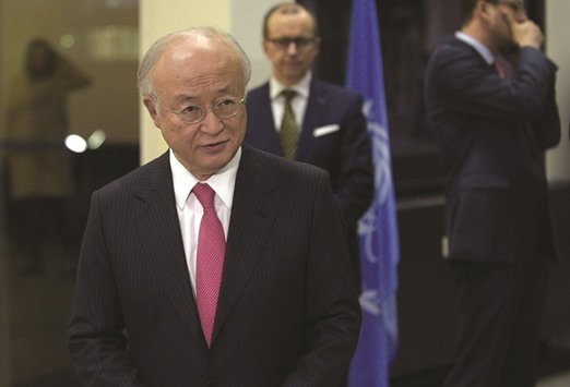IAEA director general Yukiya Amano giving a statement in Vienna yesterday.