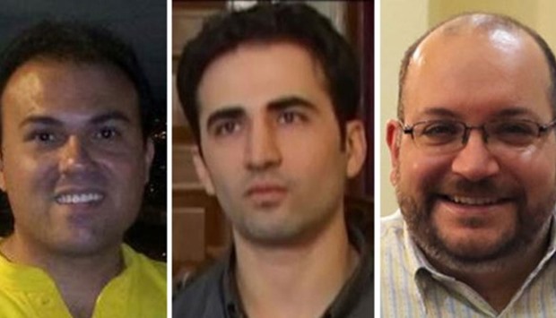 (Left to right:) Three of the four freed Iranian-Americans who have now boarded a plane to the Unite