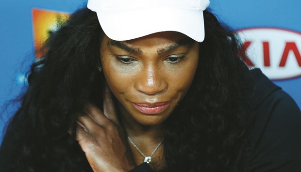 US Serena Williams reacts during a news conference at Melbourne Park, Australia.