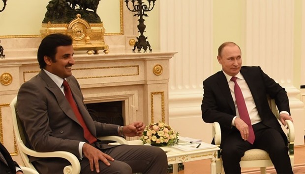 HH the Emir Sheikh Tamim bin Hamad al-Thani and Russian President Vladimir Putin in Moscow