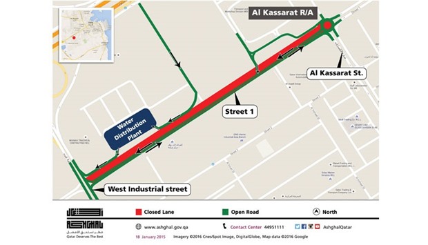 A partial closure will come into effect from today evening on Street 1 of Dohau2019s Industrial Area for