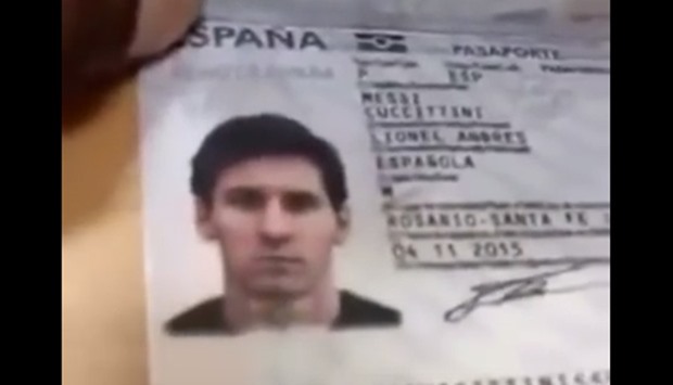 Screen grab taken from the Messi passport video