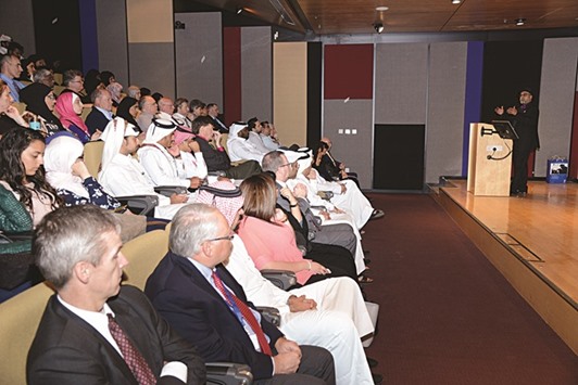 Seetharamanu2019s lecture in progress at the College of the North Atlantic u2013 Qatar (CNA-Q) in Doha.