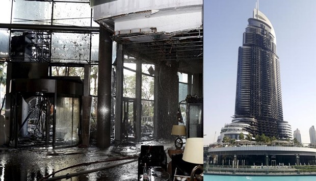 The damage to the interior and exterior of Address Downtown Dubai hotel and residential block, which was hit by a blaze on Thursday.