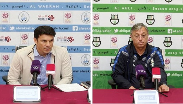 Al Wakrah coach Jose Mauricio (left) and his Al Ahli counterpart Zlatko Kranjcar speak to the media.
