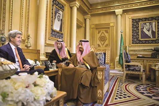 US Secretary of State John Kerry meets with Saudi King Salman in Riyadh yesterday.