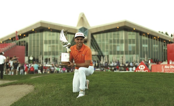 Rickie Fowler of the United States after winning the final round of the Abu Dhabi Golf Championship yesterday. (AFP)