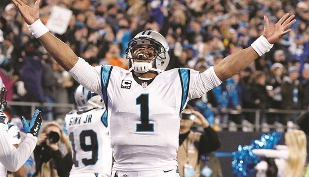 Carolina Panthers quarterback Cam Newton celebrates after a touchdown against the Arizona Cardinals in the NFC Championship game at Bank of America Stadium. PICTURE: USA TODAY SPORTS