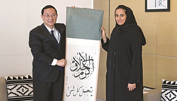 Qatar Museums chairperson HE Sheikha Al-Mayassa bint Hamad bin khalifa al-Thani and Chinese Minister of Culture Luo Shugang.