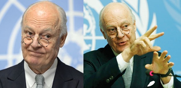 UN Syria envoy Staffan De Mistura during yesterdayu2019s press conference. Right: UN Syria envoy Staffan De Mistura during yesterdayu2019s press conference.