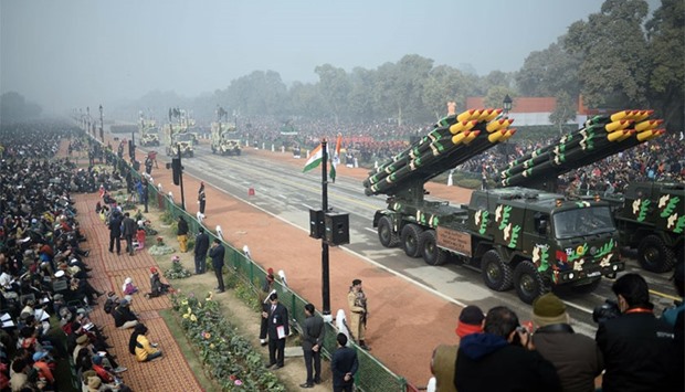 Spectators watch India's Republic Day parade in New Delhi. AFP