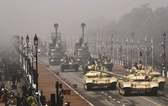 Indian Armyu2019s T-90 Bhishma tanks seen during the Republic Day parade.