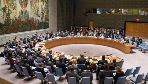United Nations Secretary-General Ban Ki-moon briefs the Security Council during the meeting