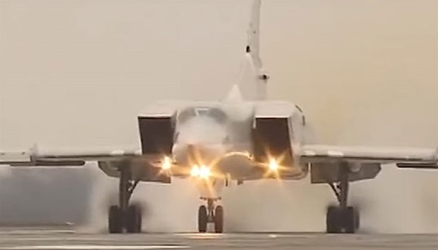 A Russian Tu-22M fighter plane taking off