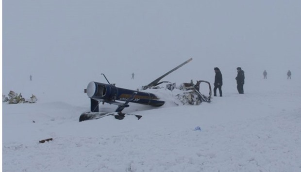 The wreckage of the crashed McDonnell Douglas-600 helicopter near Taldykorgan,  Kazakhstan. Picture courtesy: Tengrinews.kz