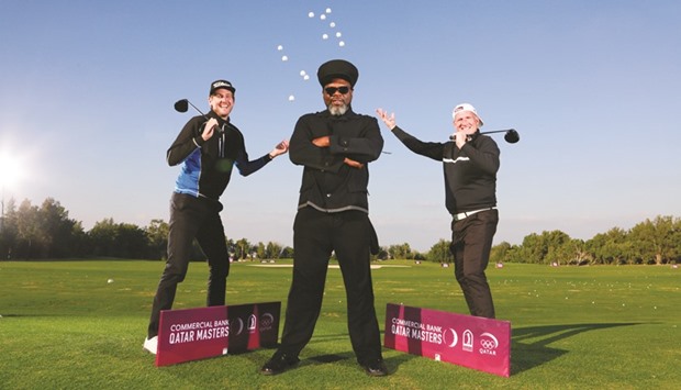 Soul II Soul frontman Jazzie B with the Trick Shot Boys Geoff Swain and Kevin Carpenter.