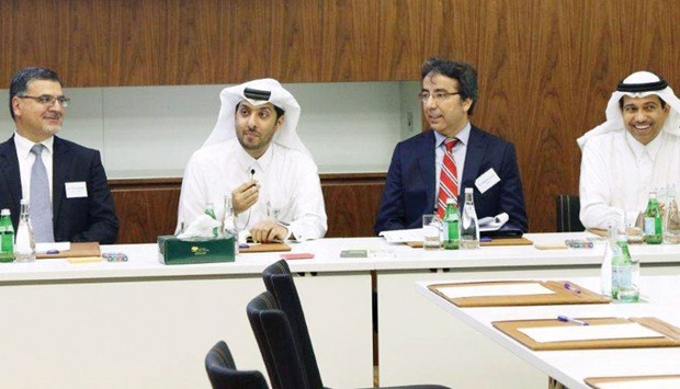 Dr Hamad al-Ibrahim speaking to the participants as other QF R&D members look on, at the brainstorming session.