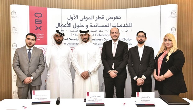 PAVING THE WAY: Sedeer Media senior management team at the press conference in June 2015, when they announced the launch of the 1st Qatar International Exhibition for Support Services and Business Solutions (QBX-EXPO).