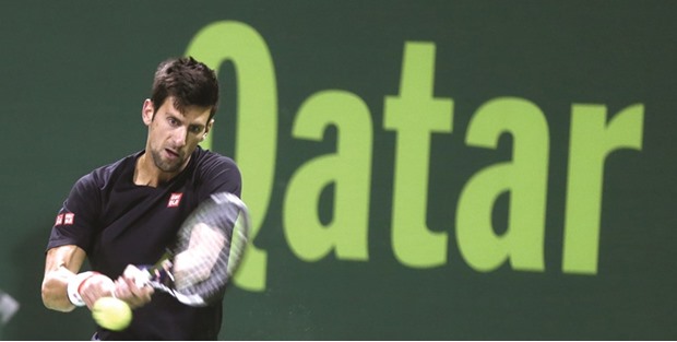 Novak Djokovic practices on the eve of the Qatar ExxonMobil Open at Khalifa International Tennis and Squash Complex yesterday. PICTURE: Jayan Orma