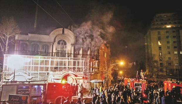 Iranian protesters set fire to the Saudi embassy in Tehran during a demonstration.