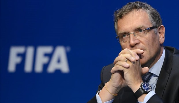 This file photo taken on May 30, 2015 shows FIFA general secretary Jerome Valcke during a press conference following the 65th FIFA Congress in Zurich, Switzerland.