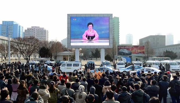 North Korean people celebrate the success of the first hydrogen bomb test in Pyongyang.