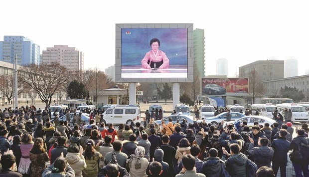 A photograph released by North Koreau2019s official news agency yesterday shows a crowd celebrating the success of the first hydrogen bomb test in Pyongyang.