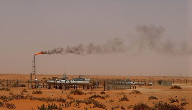 A picture taken on June 23, 2008 shows a flame from a Saudi Aramco oil installion known as ,Pump 3, in the desert near the oil-rich area of Khouris, 160 kms east of the Saudi capital Riyadh.