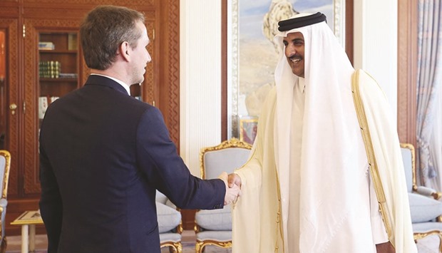 HH the Emir Sheikh Tamim bin Hamad al-Thani receiving Danish Foreign Minister Kristian Jensen ...