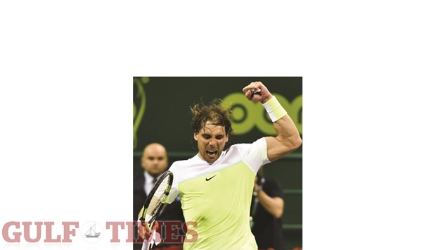 Rafael Nadal of Spain exults after winning his Qatar ExxonMobil Open match against Andrey Kuznetsov of Russia yesterday. PICTURES: Noushad Thekkayil