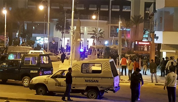 Security is ramped up outside a hotel where two attackers opened fire in the Egyptian Red Sea resort