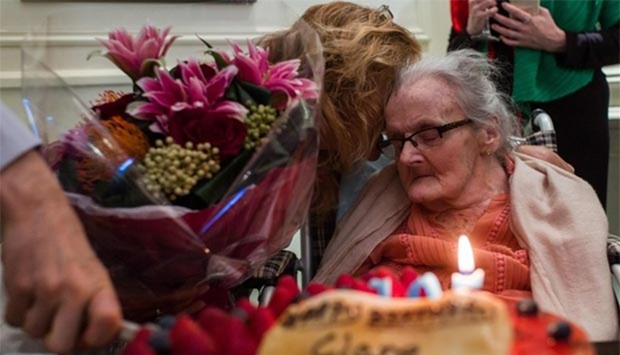 British war correspondent Clare Hollingworth attending a celebration to mark her 105th birthday at the Foreign Correspondent's Club in Hong Kong in this October 2016 file photo.