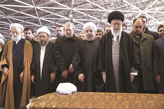 Iranu2019s supreme leader Ayatollah Ali Khamenei attends the funeral ceremony for the former president Akbar Hashemi Rafsanjani in Tehran yesterday.