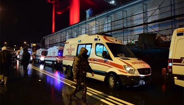 Turkish special force police officers and ambulances are seen at the site of an armed attack in Istanbul on Sunday.