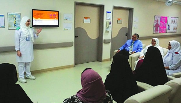 Dr Mohamed Alloub and Fatma Naji at Al Wakra Hospital get ready for an on-site orientation, where women have the opportunity to ask questions about the available hospitalu2019s maternal units and services.