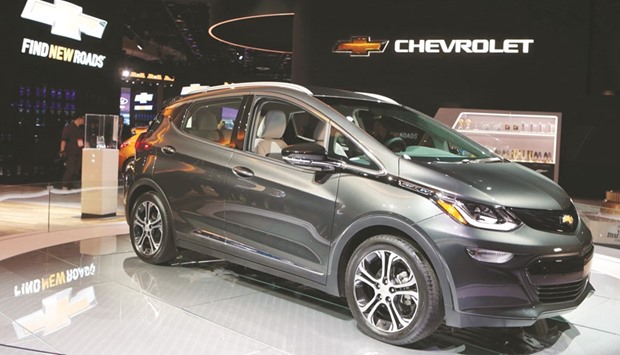 A 2018 Chevrolet Bolt EV is displayed during the North American International Auto Show in Detroit.