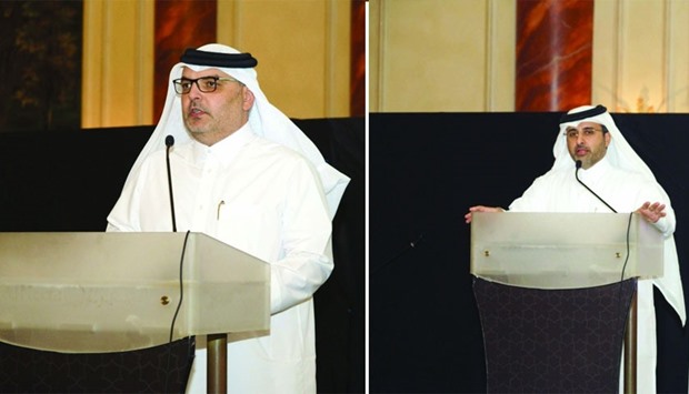 Dr Saad al-Muhannadi, Qatar Rail chief executive officer (L) and Abdulla Abdulaziz al-Subaie, Qatar Rail managing director and chairman of the Executive Committee (R) speak at the event.