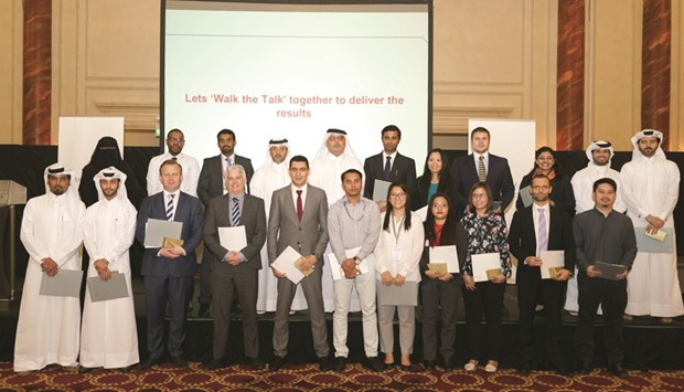 Qatar Rail staff members who received the Managing Directoru2019s Award of Excellence.