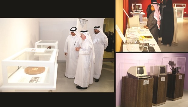 LEFT: The abacus is the first computing device that greets visitors at the exhibit organised by Abdul Rahman al-Senaidi (centre) of Al-Senaidi Museum for Computer History.  TOP RIGHT: A young boy tries out one of the vintage computers on display.  BELOW RIGHT: Some of the early versions of the modern computer.  PICTURES: Anas Khalid