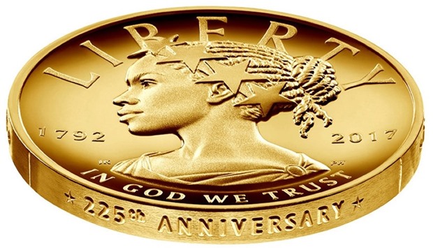 the new $100 gold coin featuring an African-American woman as the face of Lady Liberty