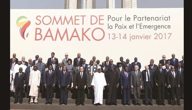Maliu2019s President Ibrahim Boubacar Keita (centre) and Franceu2019s President Francois Hollande pose with African leaders for a family picture at the start of the Africa-France summit in Bamako yesterday.