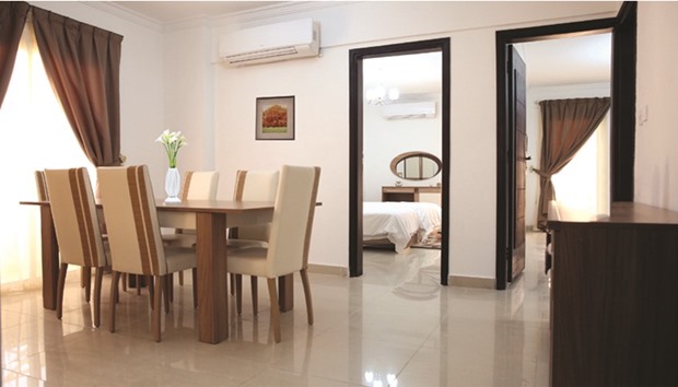 Each apartment has its own two bedrooms, two bathrooms, a fully-equipped kitchen, living room, dining area, and one or two balconies.